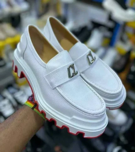 CL Red Bottom Trek - Men's White Chunky Platform Loafers