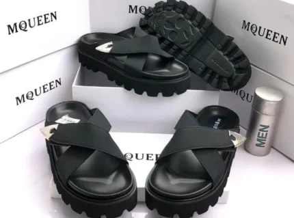 MQUEEN Monarch Apex - Men's Chunky Cross-Strap Leather Slides